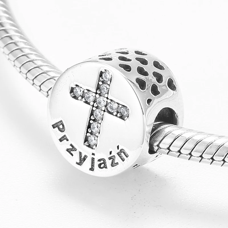 Подлинное 925 пробы серебро Библейский добродетель дружба блестящие CZ Бусины
