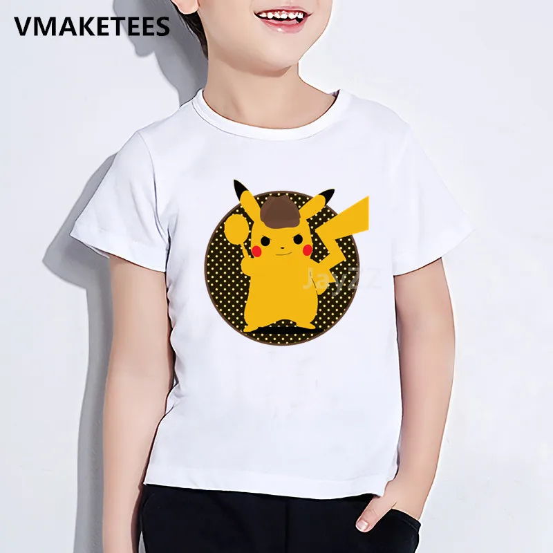 Детская футболка с принтом Pokemon Go Detective Pikachu забавная одежда летняя белая для
