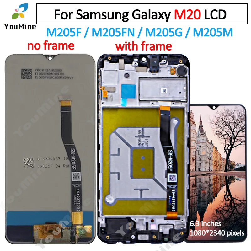 6,3 ''для samsung Galaxy M20 ЖК-дисплей сенсорный экран дигитайзер в сборе для samsung M20 M205 M205F M205G/DS ЖК-замена части