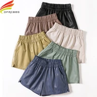 new 2020 autumn winter womens shorts korean style fashion wide leg loose women leather shorts high elastic waist short hot sale