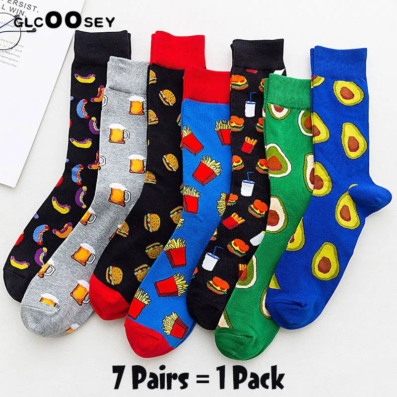 5/6/7 Pairs/Pack Colorful Men Crew Party Socks Crazy Cotton Happy Funny Skateboard Socks Novelty Dress Wedding Socks For Gifts