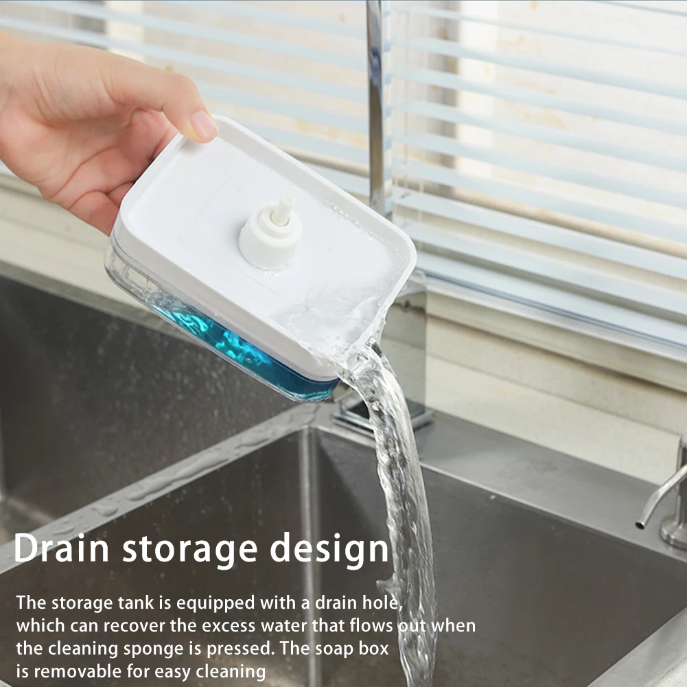 

2 In 1 Tidy Detachable Sponge Holder Organizer Storage Hand Pump Dish Washing Soap Dispenser Manual Press Kitchen Sink Practical