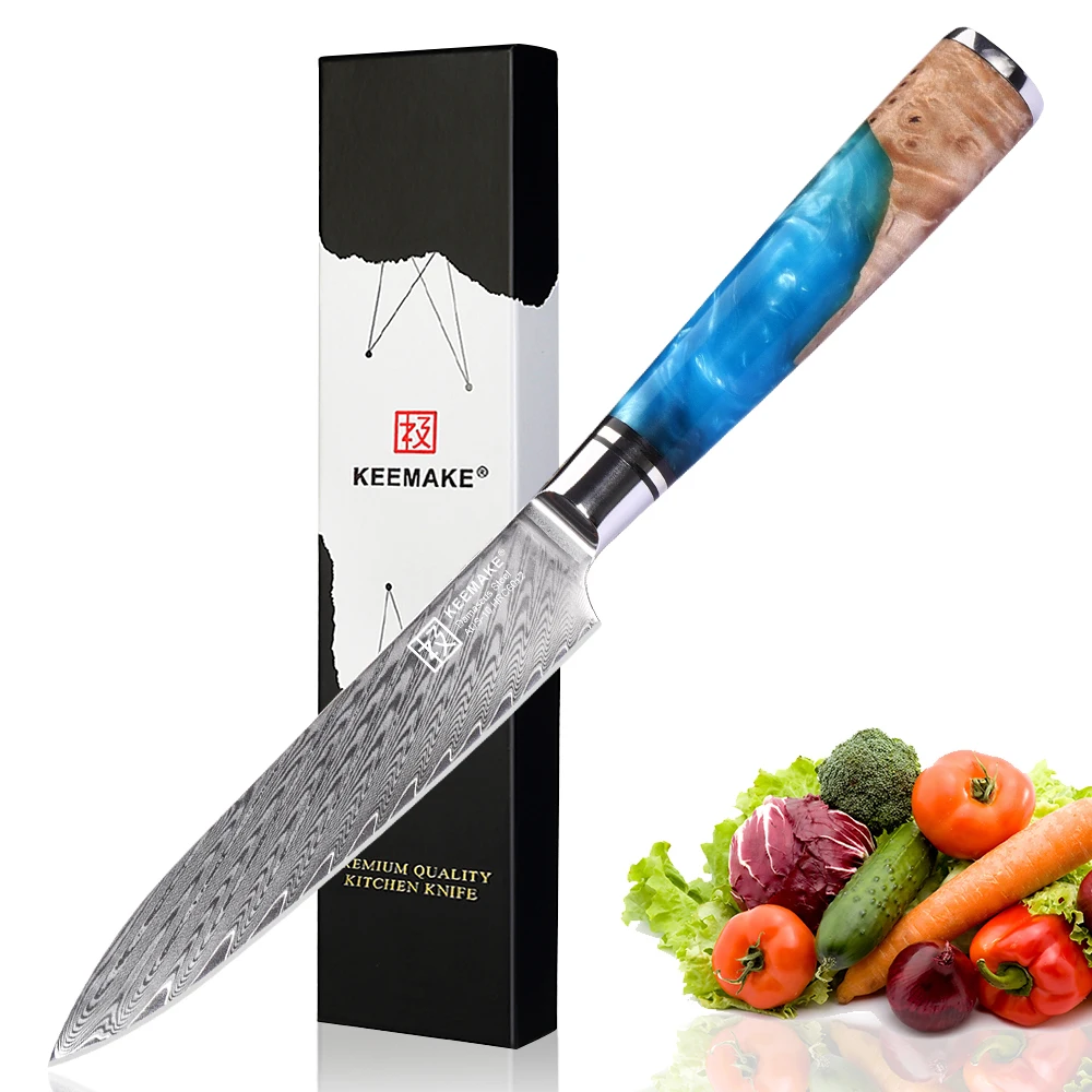 

KEEMAKE 5'' Utility Knife Damascus Japanese VG10 Steel Blade Kitchen Knives Premium Resin Handle Sharp Fruit Chef Cutter Tools