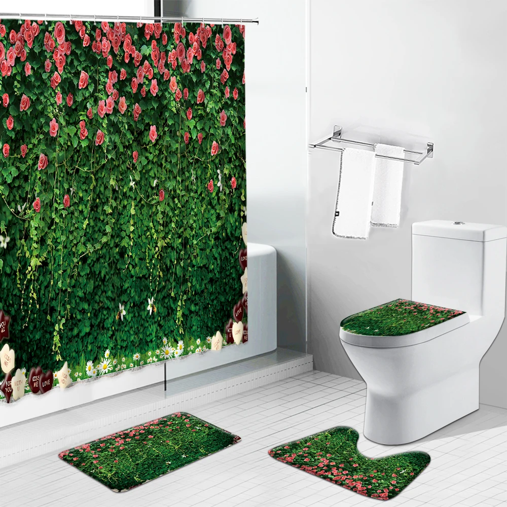 Goedkoop Zonnebloem Bloem Landschap Douchegordijn Cactus Paardebloem Tulp Vlinder Anti-Slip Tapijt Wc Deksel Cover Mat Badkamer Gordijn Set