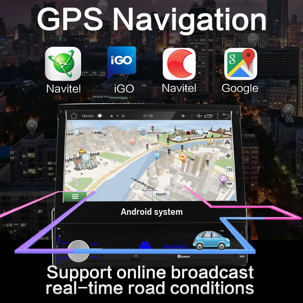 Автомобильный выдвижной радиоприемник с GPS Wi Fi сенсорным экраном 7 дюймов 2 Гб ОЗУ