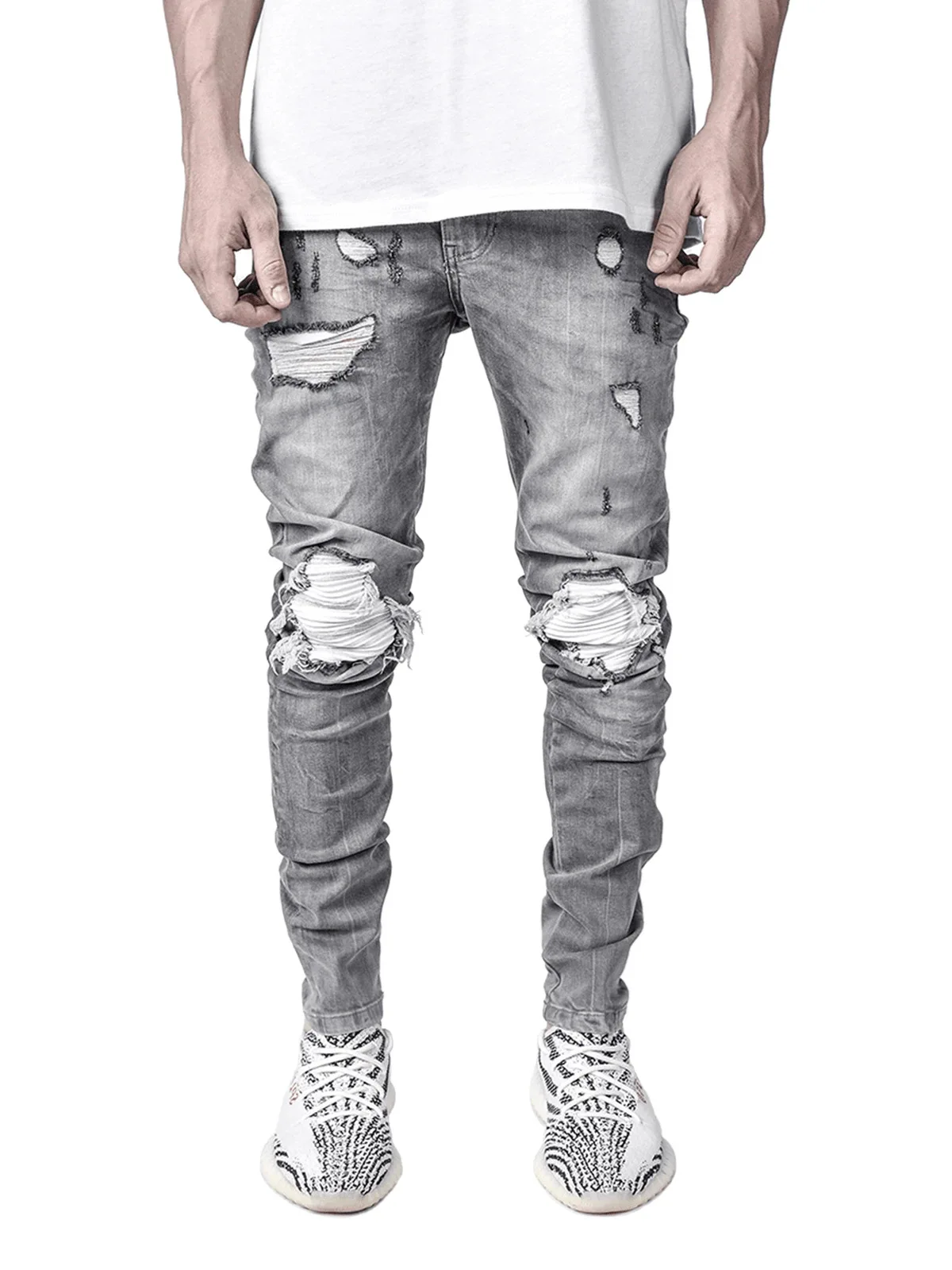 2021 New Men's Slim-Fit Ripped Jeans Men's Painted Jeans Patch Beggar Pants Jumbo Men's Hip Hop Pants Size S-3XL