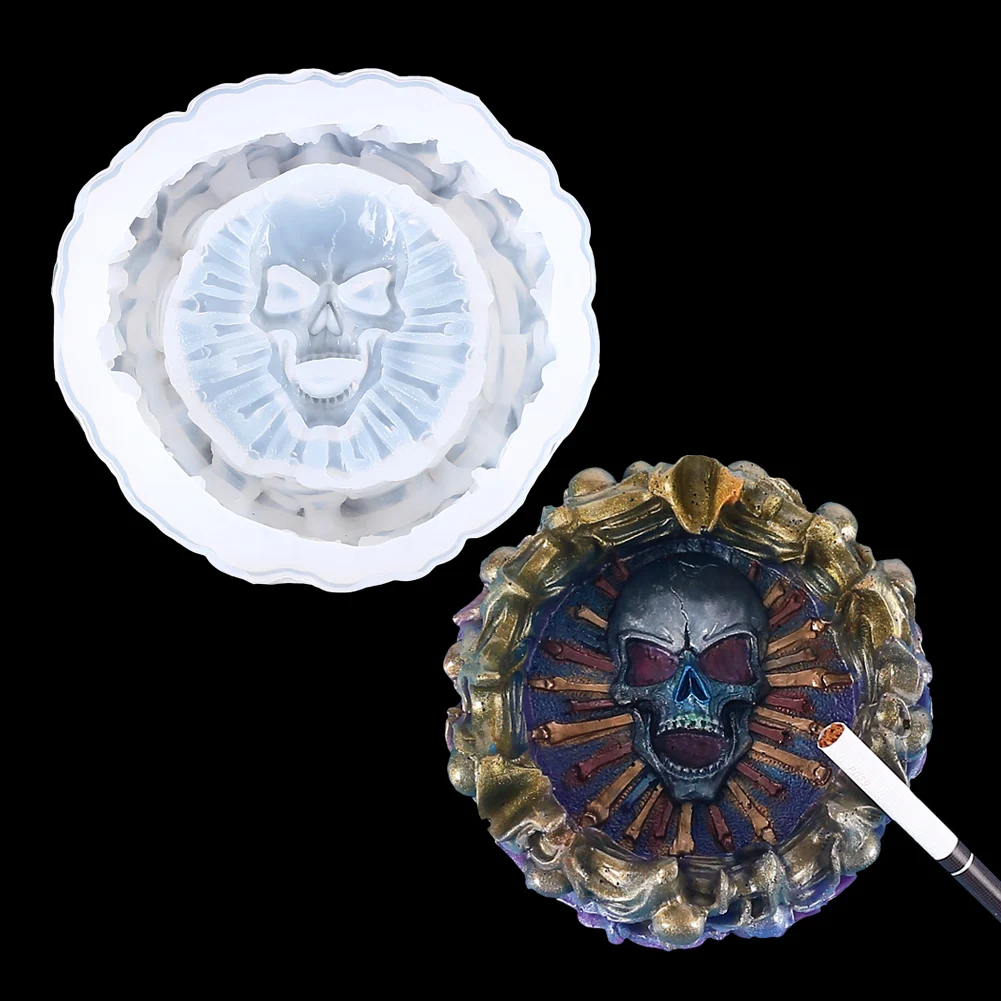 

Skull Ashtray Silicone Mold Jewelry Storage Box Crafts Casting DIY Epoxy Resin Mold Home Decoration Halloween Gift