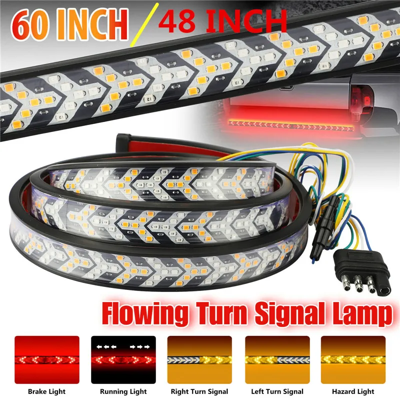 

48/60 Inch LED Pickup Tailgate Fishbone Strip 12V Triple Row 5 Function Reverse Turn Signal Running For SUV RV Truck IP68 Light