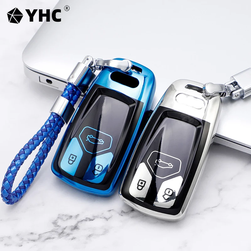 

YHC Car Remote TPU Key Case Cover Shell Carbon Fiber Style For Audi A4 B9 A5 A6 8S 8W Q5 Q7 4M S4 S5 S7 TT Keychain