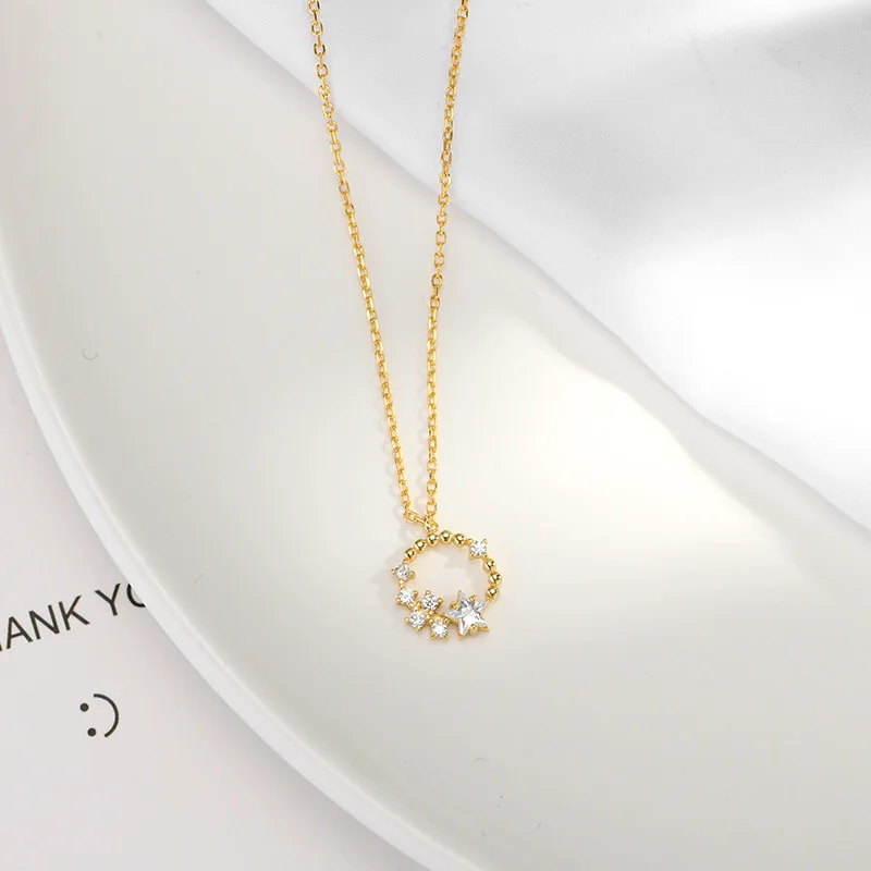 

Clearance S925 Sterling Silver Circle Star Necklace Fashion Cute Style Necklace Drop Necklace for Women Wedding