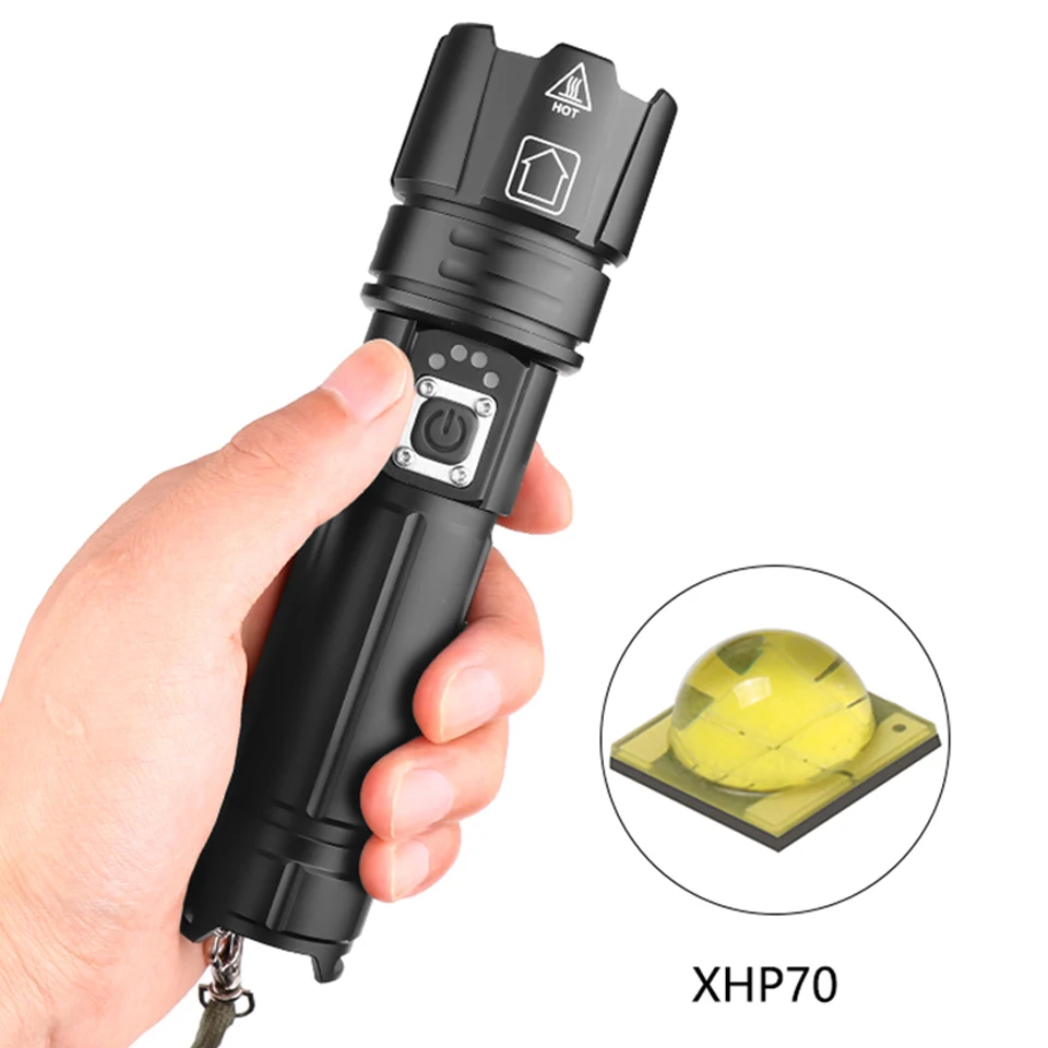 Светодиодный фонарик cree xhp70.2, зарядка через usb, растягивающийся, ударопрочный, мощный, перезаряжаемый фонарь 18650 или 26650
