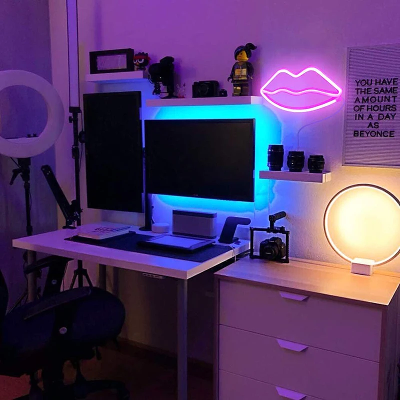 Розовые неоновые вывески в форме губ светодиодные безопасные настенные