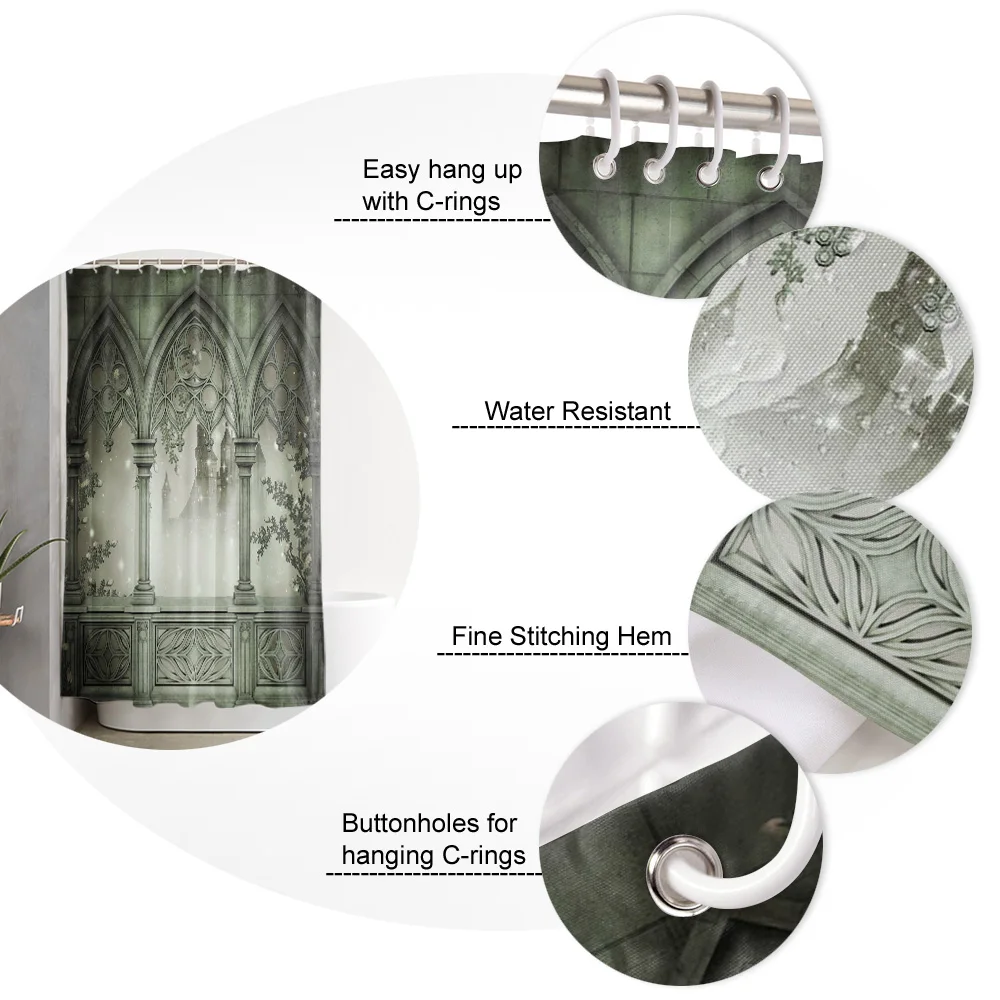 

Waterproof Shower Curtains Flowers Walls Windows Leaves Building Shower Curtain Frabic Polyester Bathroom decor Curtain