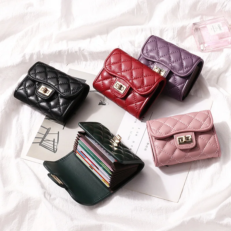 

New Genuine Leather Card Holder Women's Credit ID Passport Business Card Handbags Fashion Designer Purse Short Wallet