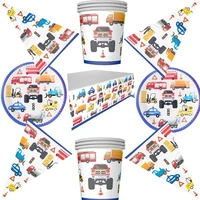 61pcslot birthday party engineering vehicle theme plates kids favors cups tablecloth baby shower decorate towel banner