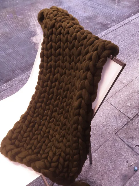 Brown 2x2 м одеяло крупной ручной вязки Большая мягкая теплая зимняя кровать диван одеяло толстая пряжа мериносовая шерсть объемное вязаное одеяло - Цвет: Brown