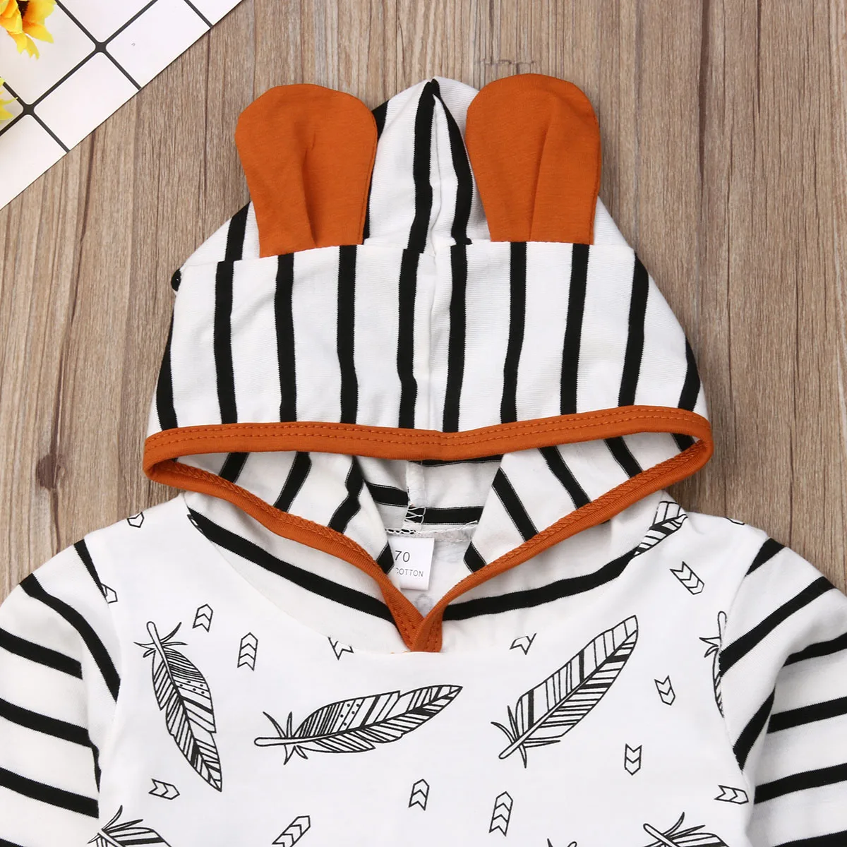 Ropa para beb&eacute; reci&eacute;n nacido, peleles de plumas, Tops, pantalones a rayas, conjunto de ropa, trajes, ropa infantil-1