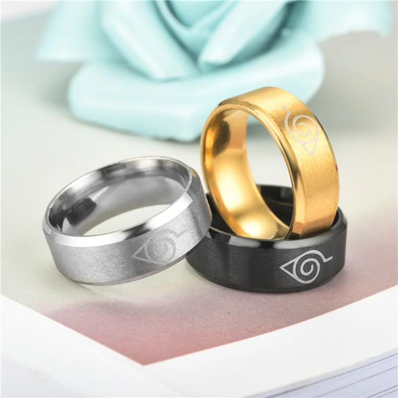 JApan Anime Design 8MM Japanese Style Animation Uzumaki Cosplay Ring Stainless Steel Jewelry Titanium Steel Jewelry Men's Ring