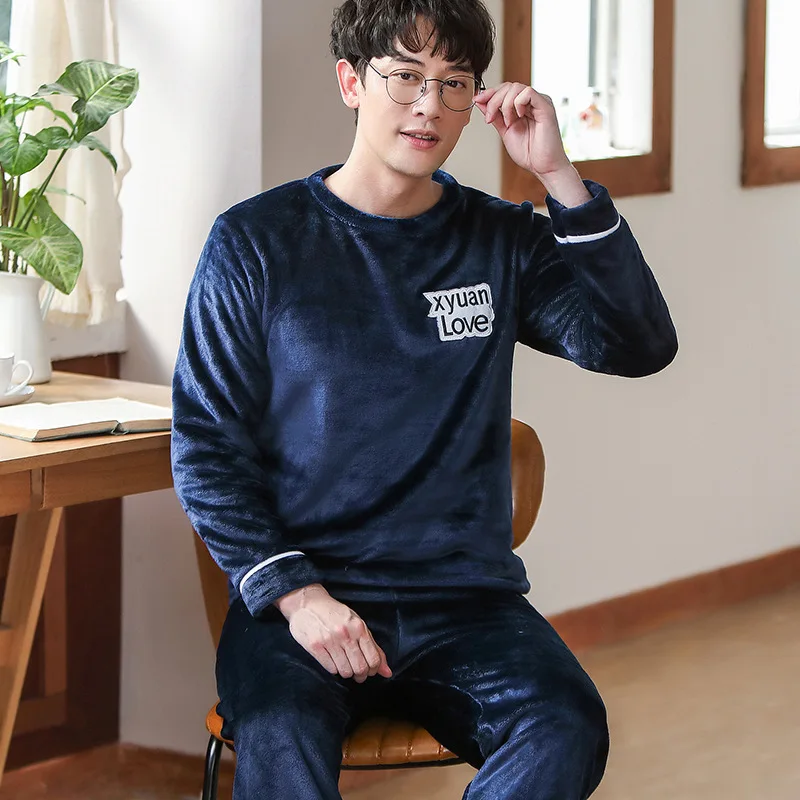 Men's Pajamas Winter New Long-sleeved Plus Velvet Thickened Flannel Home Service Suit Thick Pajamas for Men Homewear Sleepwear