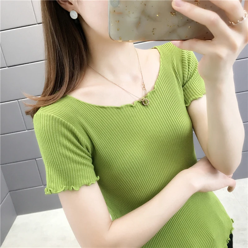 

20570 real shot short sleeve knitted T-shirt with Auricularia edge