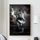 Картина на холсте пиратский корабль на море, черный парусник, винтажные плакаты и принты, настенные картины для декора гостиной, Куадрос