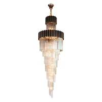 led modern spiral black stainless steel crystal chandelier lighting lustre suspension luminaire lampen for staircase