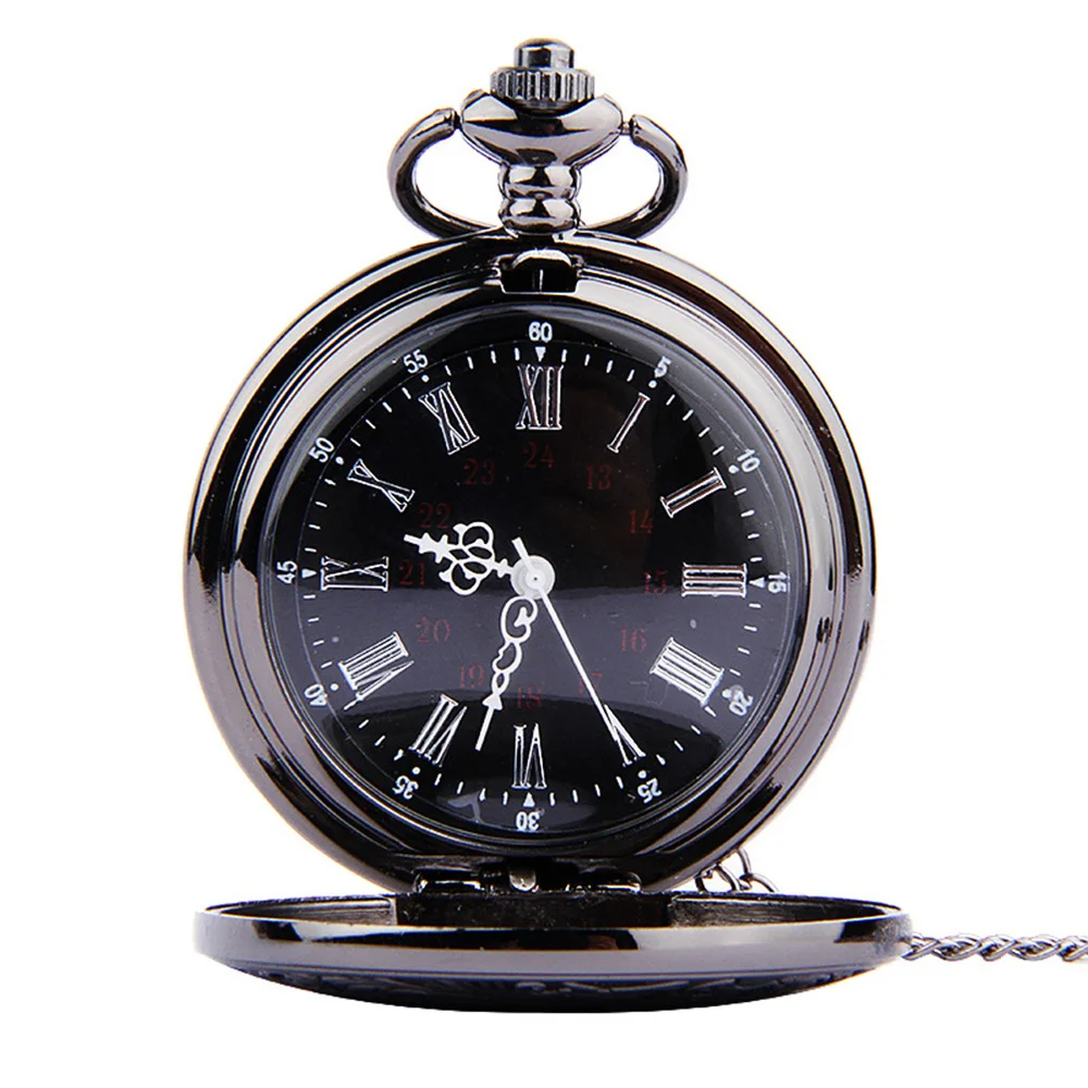 

1Pc Round Pocket Watch Retro Classic Dual Display Roman Arabic Numerals Dial Watch Pocket Watch Steampunk (Black Thin Chain)