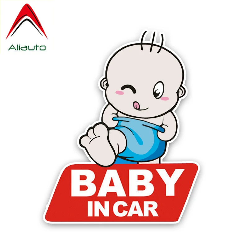 

Мультипликационный предупреждающий знак Aliauto, автомобильная наклейка, милый ребенок в автомобиле на графическом цветном чехле, наклейка с ...
