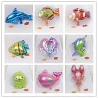 10pcs mini sea animal aluminum balloon theme party hippocampal octopus dolphins shark whale lobster starfish party decoration
