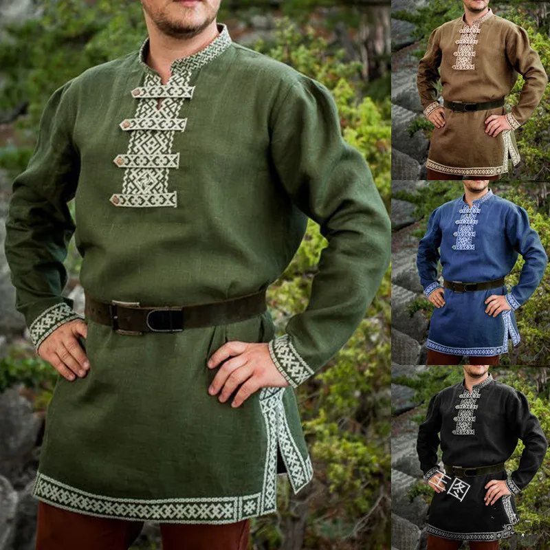 Мужская рубашка туника с длинным рукавом поясом| |