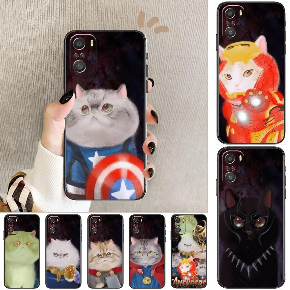 Marvel Avengers Cartoon cat cartoon Phone Case For XiaoMi Redmi Note 10 9 9s 8 7 6 5 A Pro s T Black Cover Silicone Back Pre sty
