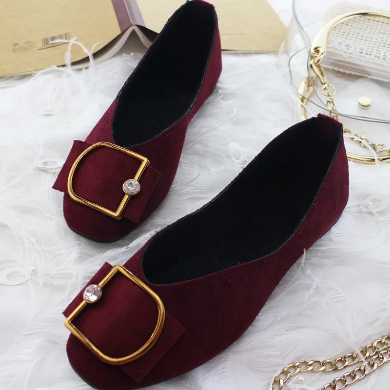 Flat Shoe Female 2021 Autumn Winter New Style Female Shoe Recreational Nise Buckle Square Head Adds Velvet Female Single Shoe