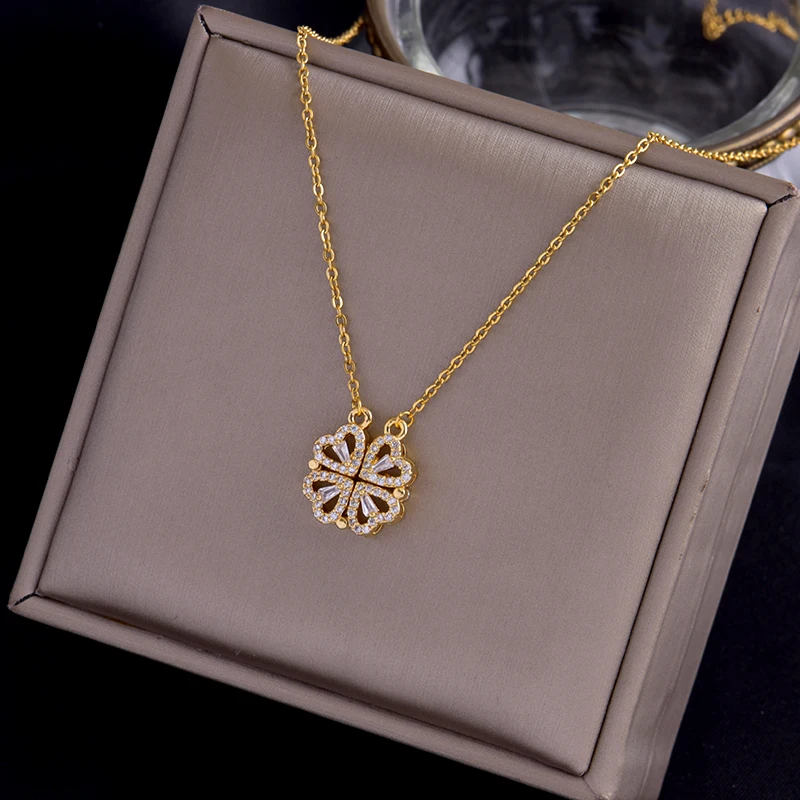 

Titanium stainless steel pendent necklace Glittering rhinestone Clover Fascinating Brilliant New fashion jewelry for women