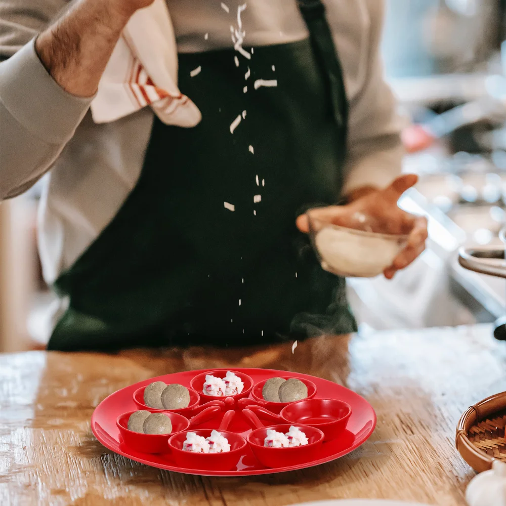 

1 Set of Melamine Snack Plate Anti-drop Caviar Spoons Tableware Kit (Red)