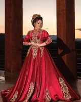 traditional tunisian evening dress a line 2021 red stain applique arabic caftan kaftan prom muslim formal party gown