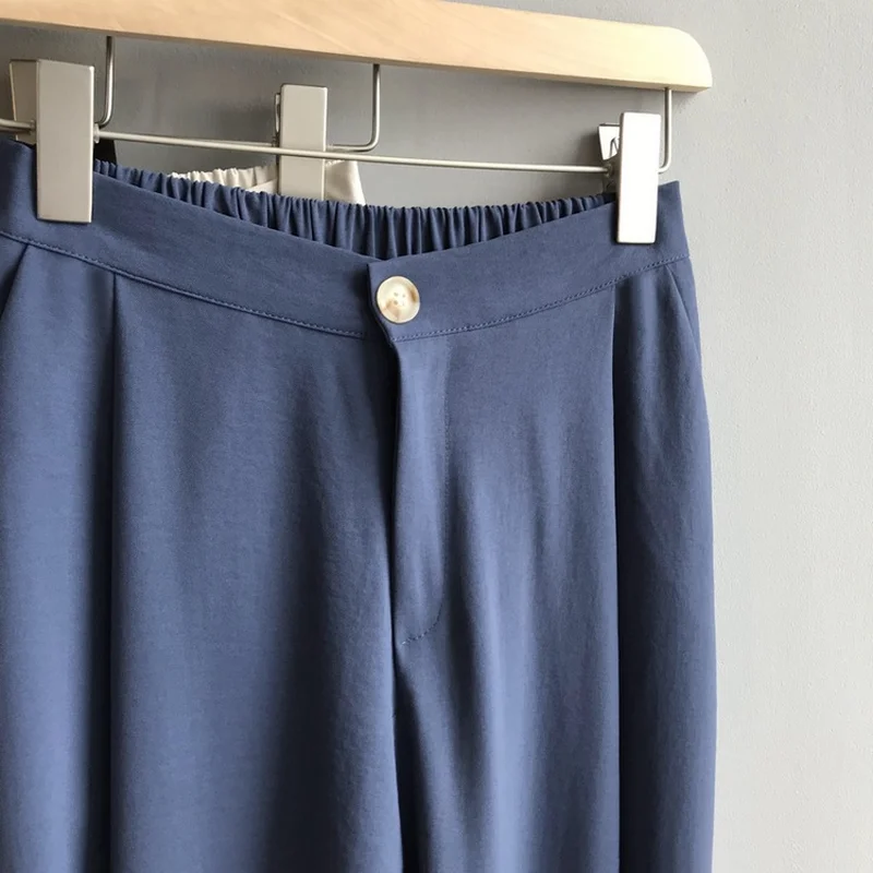 Осень 2019 г. новые широкие штаны с заниженной талией однотонные для бабушек
