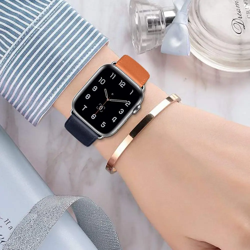 Ремешок кожаный для Apple watch Series 7 6 se 5 4 3 браслет на запястье iwatch 44 мм 42 40 38 45 41 |