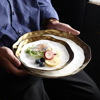 delicate wave gold rim ceramic dinner plate brief style dish salad steak pasta plate nordic home tableware decorative plate