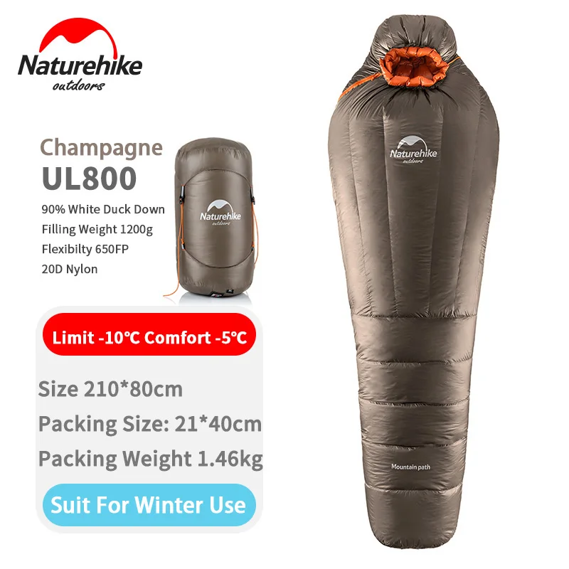 Champagne 800g Naturehike зимний спальный мешок с утиным пухом 650FP сверхлегкий спальный мешок для кемпинга, спальный мешок для мам, сохраняющий тепло, спальный мешок - Цвет: Champagne 800g