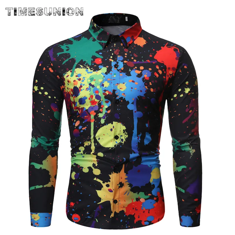 Мужская рубашка с цветочным принтом модная Повседневная длинным рукавом и
