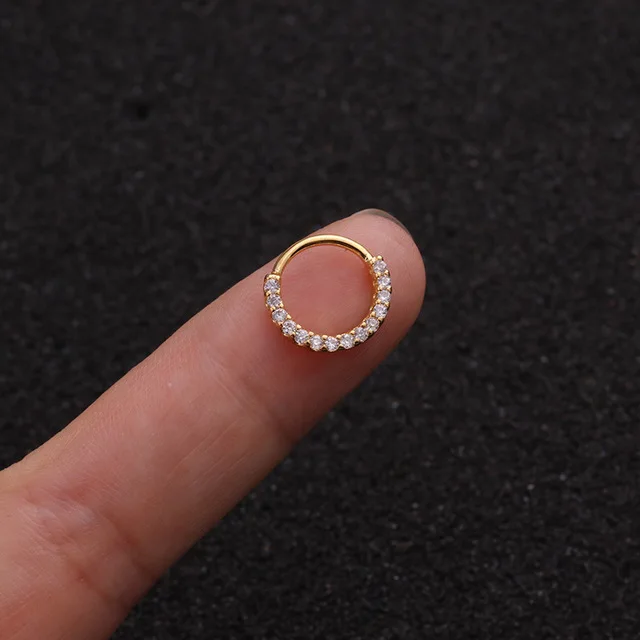 Style A 8MM gold 1PC 6-10mm Cz Nose piercing Hoop Nostril Ring Flower Helix Cartilage Tragus Earring Cz Cartilage Huggie Hoop Earring Jewelry - Окраска металла: Style A 8MM gold