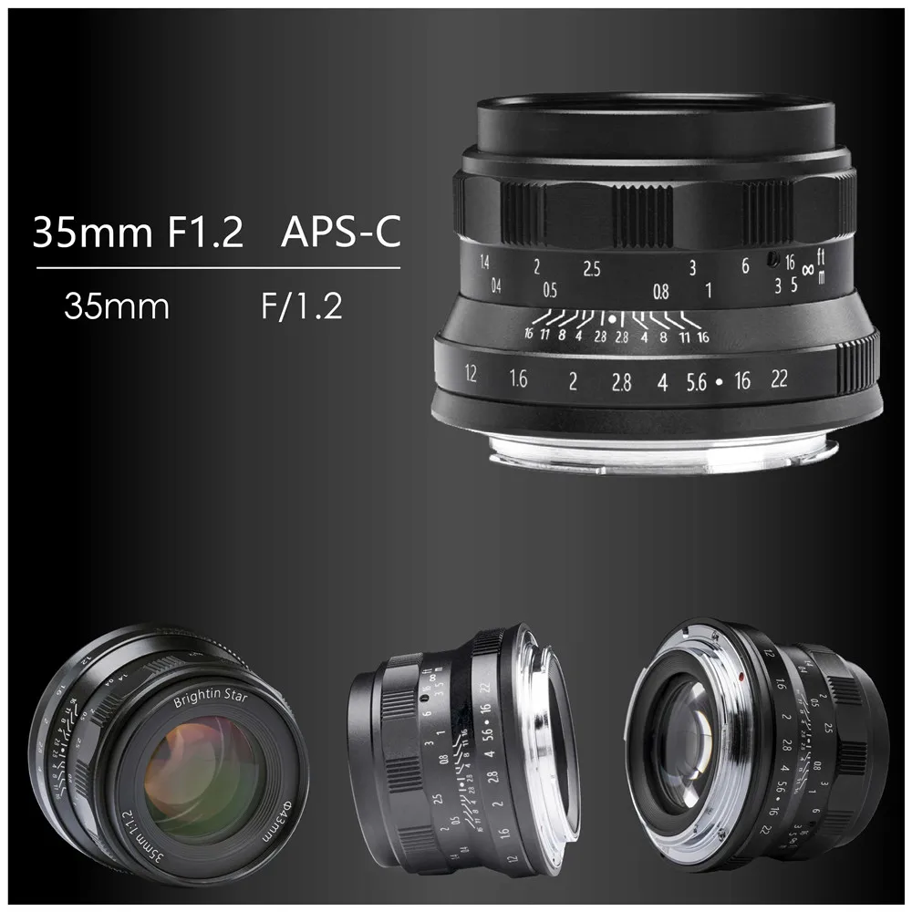 

Brightin Star 35 мм F1.2 основной объектив с ручной фокусировкой для Fujifilm Fuji X FX Canon EF-M Sony E M4/3 Nikon Z Mount беззеркальные камеры
