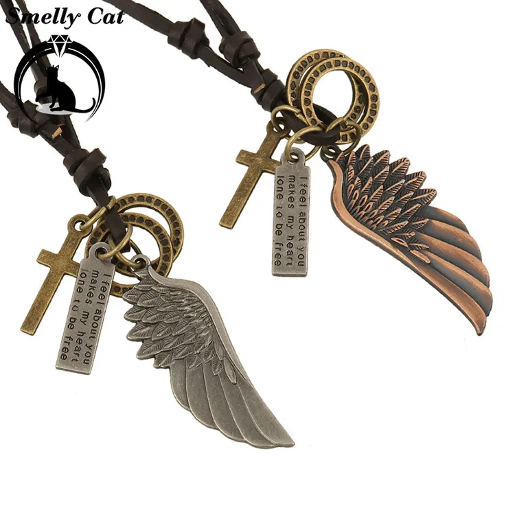 Кожаное ожерелье с вонючим кошачьим крылом ангела популярные ювелирные изделия