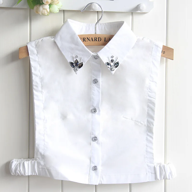 

Sitonjwly Vintage Female Chiffon Silver Beaded Fake Collar Detachable Shirt False Collar for Women Lapel Blouse Top Ties