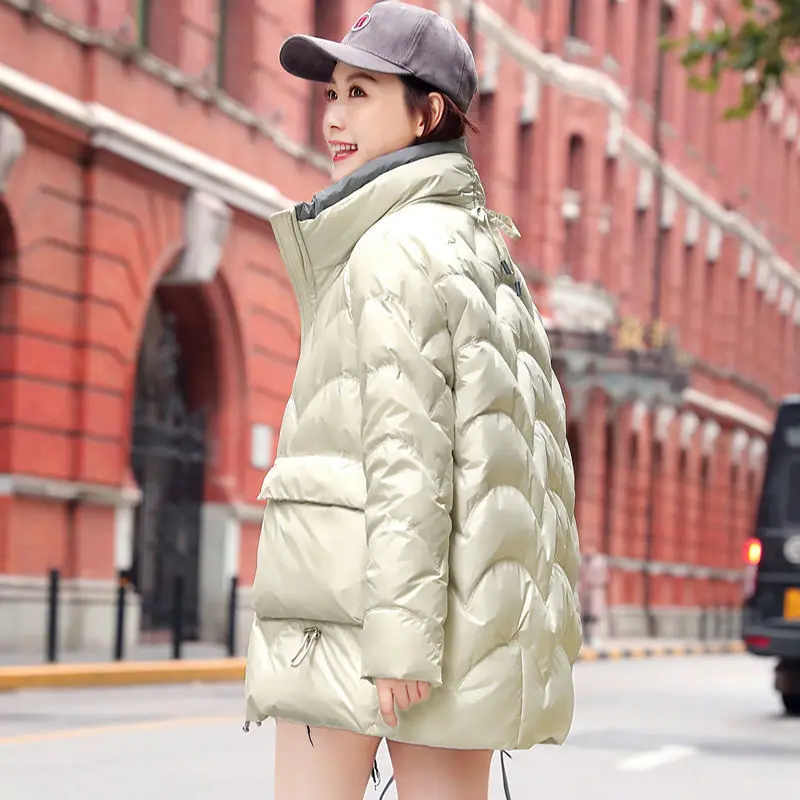 

women 2021 Winter Fashion New White Duck Down Jacket Female Stand Collar Casual Loose Down Coat Thick Warm Parka Outerwear A655