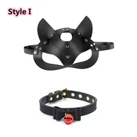 sexy costumes of erotic leather cat eye ears mask accessories with collar for men women fetish bdsm bondage flirt sex toys