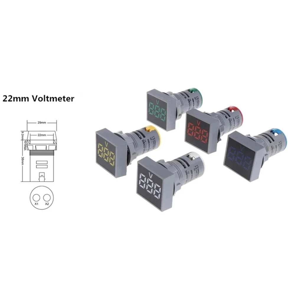 Digital Voltmeter AC 20-500V 22MM Square Panel LED Voltage Meters Indicator Light Car Ammeter Current |