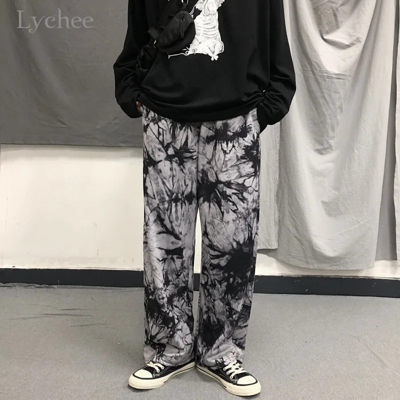 Женские прямые свободные брюки Lychee в стиле Харадзюку с поясом на резинке и
