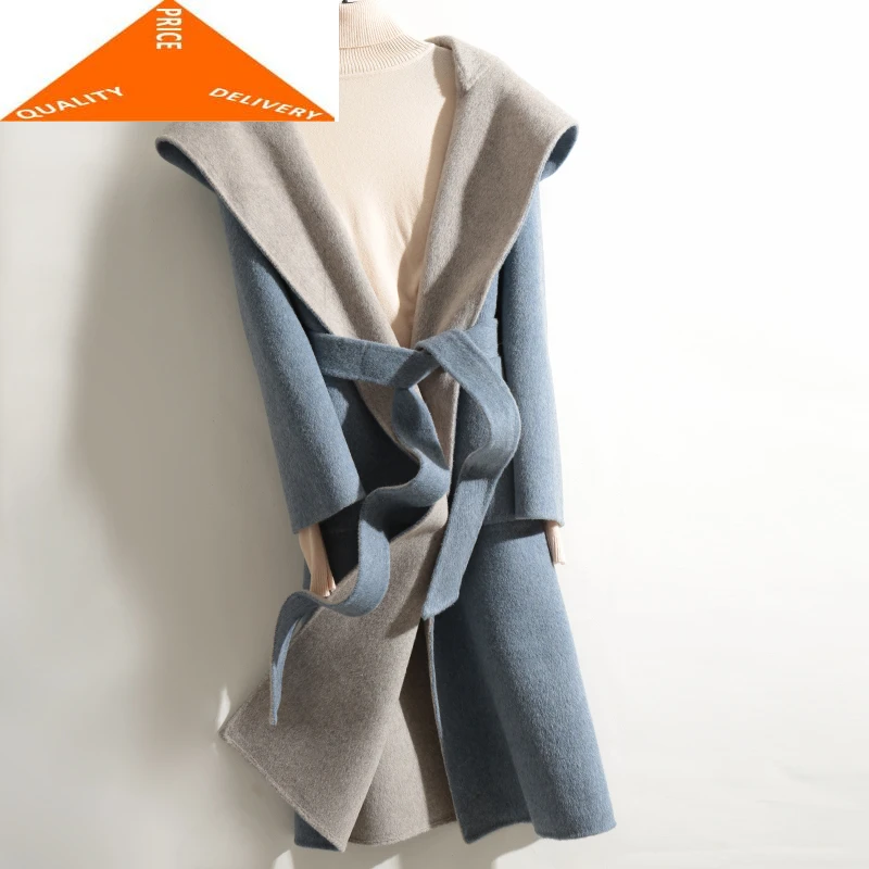 Женское пальто из 100% шерсти на осень и зиму длинные женские куртки Корейская