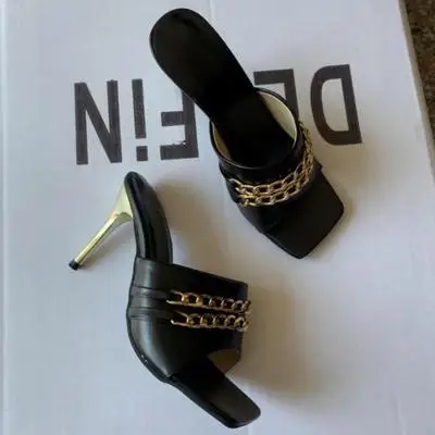 

2021 new women's shoes gold chain open toe stiletto sandals women fashion new sandals women